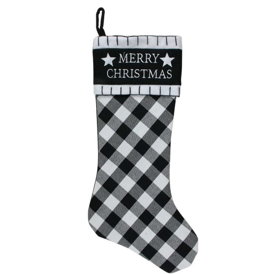 Stockings & Holders * | Northlight 20.5 Black And White "Merry Christmas" Christmas Stocking With Blanket Stitch Cuff