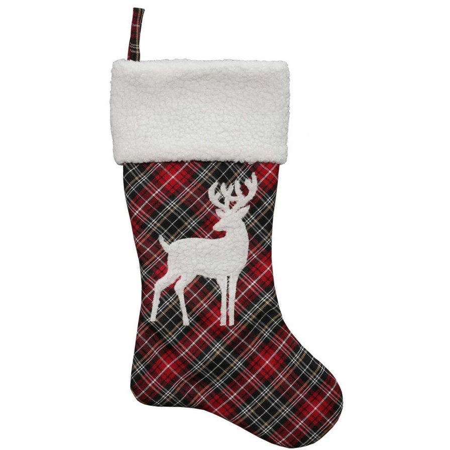 Stockings & Holders * | Northlight 20 Black And Red Tartan Reindeer Christmas Stocking With Cuff