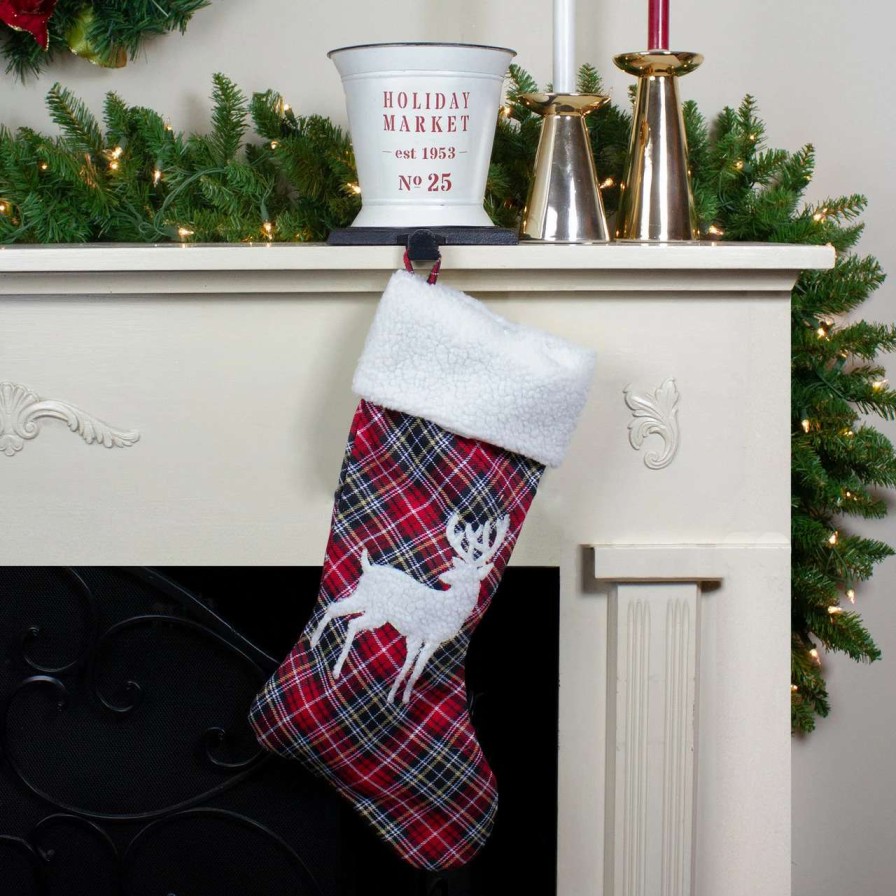 Stockings & Holders * | Northlight 20 Black And Red Tartan Reindeer Christmas Stocking With Cuff