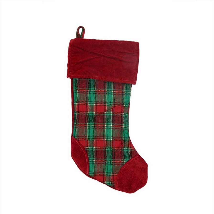 Stockings & Holders * | Northlight 19 Christmas Traditions Red, Green And Gold Woven Plaid And Velvet Stocking