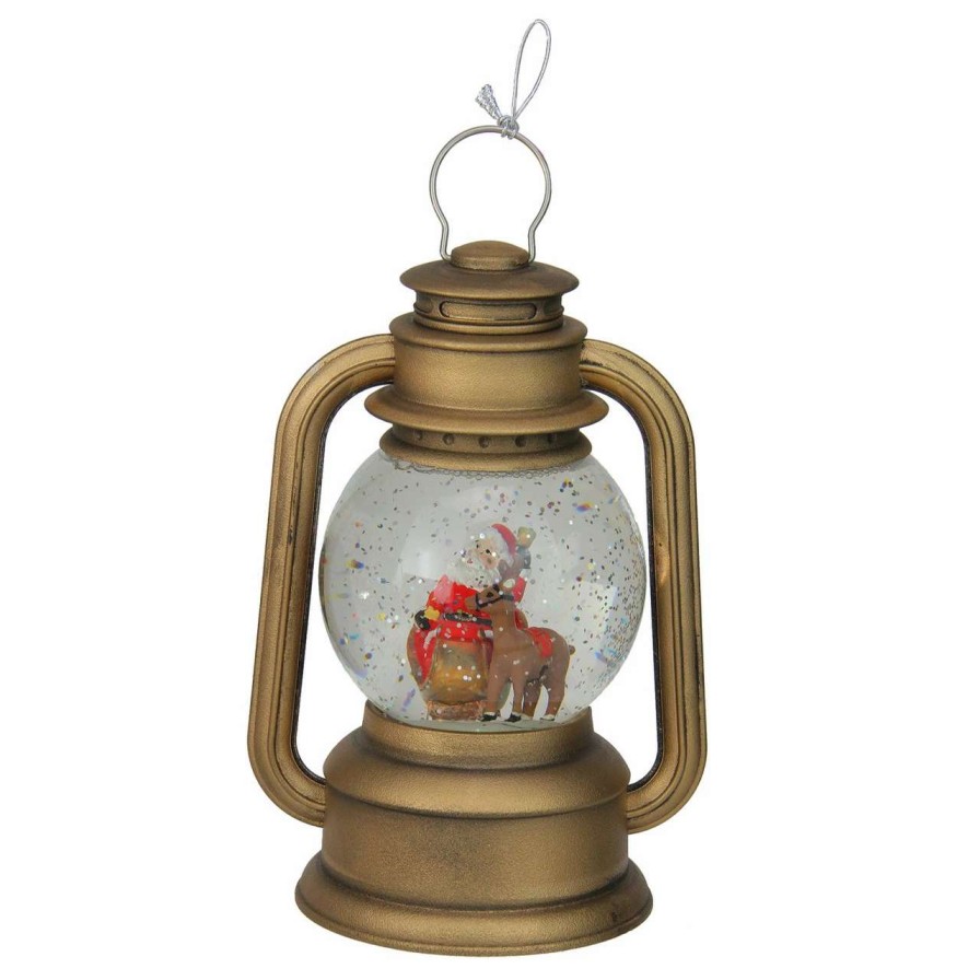 Candles & Lanterns * | Roman 8 Led Lighted Santa And Sleigh Christmas Lantern Snow Globe