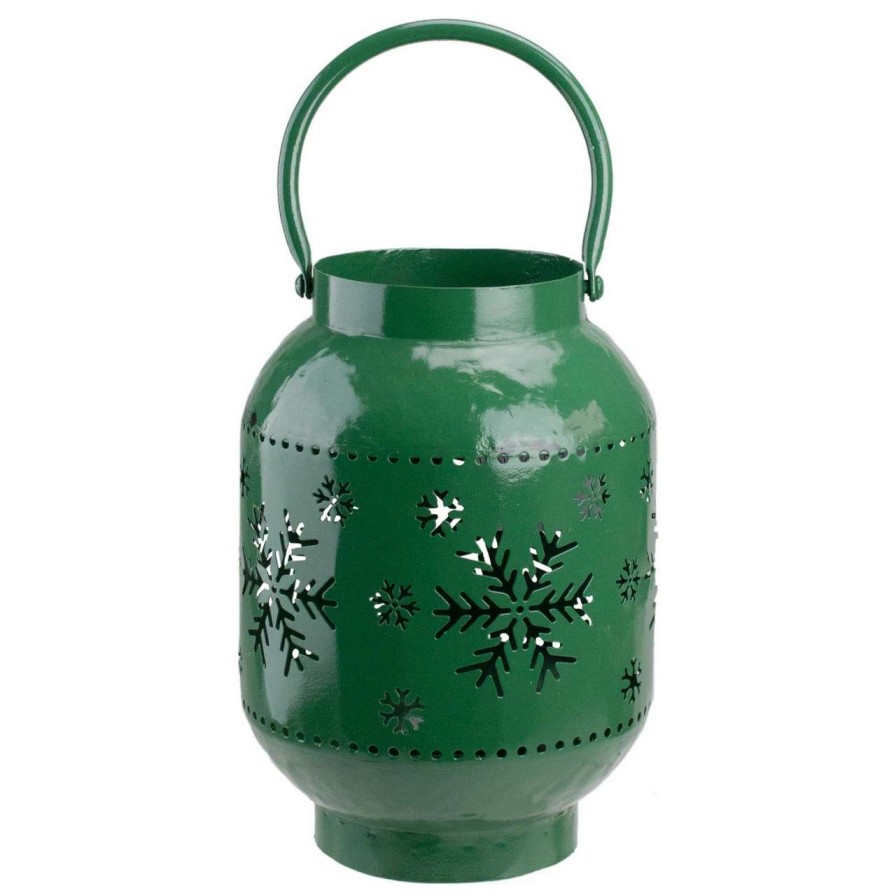 Candles & Lanterns * | Northlight 10 Green Snowflake Cutout Christmas Candle Lantern- Metal