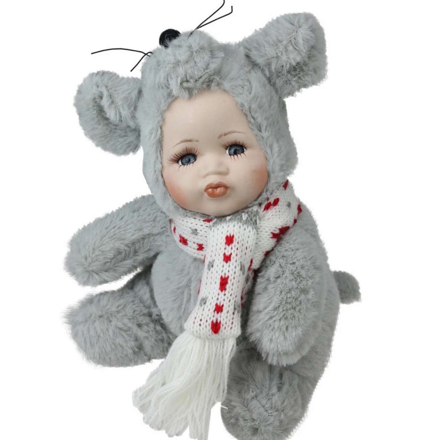 Figures * | Northlight 6.75 Gray And White Pucker Up Baby In Mouse Costume Collectible Christmas Doll