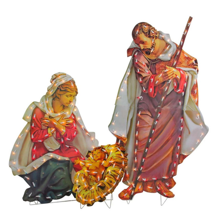 Nativity Sets & Accessories * | Roman 48 Yellow And Red Fontanini Holy Family Lighted Nativity Christmas Outdoor Decoration