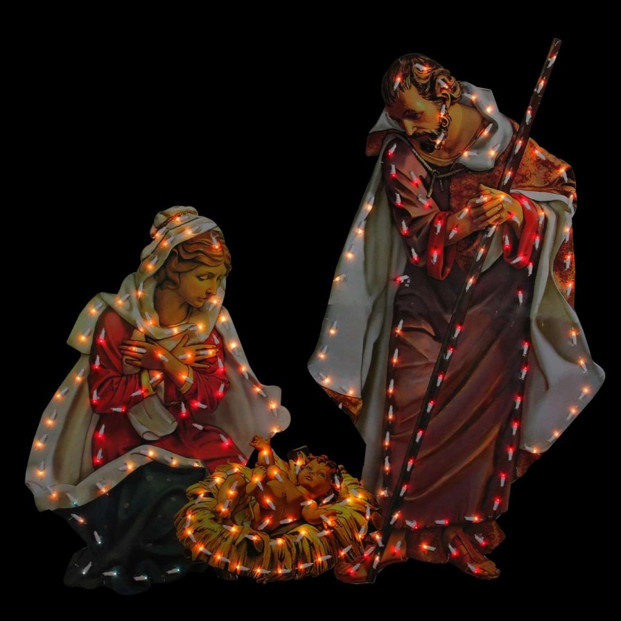 Nativity Sets & Accessories * | Roman 48 Yellow And Red Fontanini Holy Family Lighted Nativity Christmas Outdoor Decoration