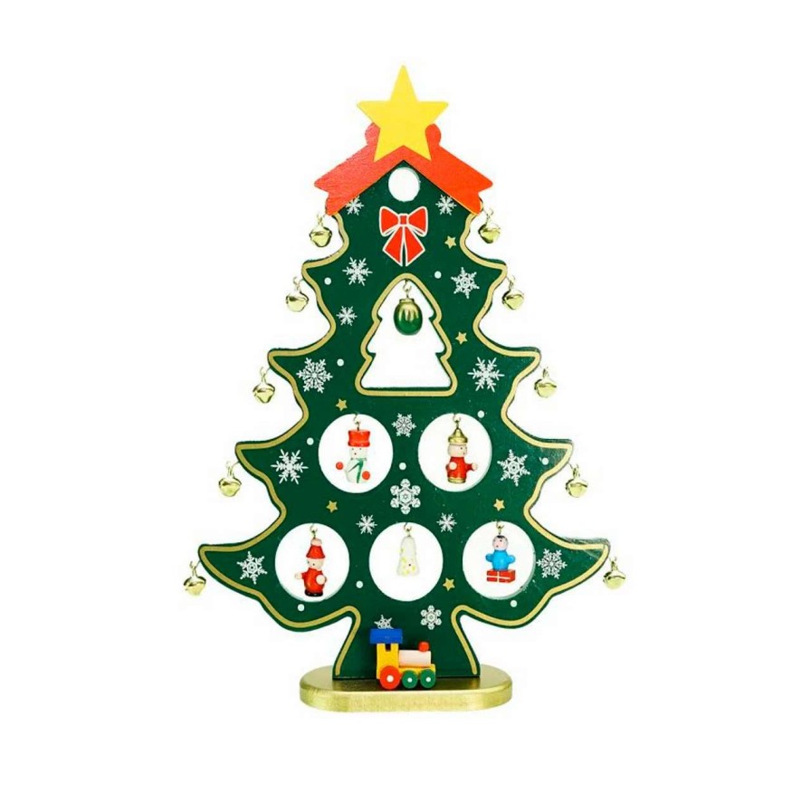 Christmas Table Top Trees * | Northlight 11.25 Red And Green Christmas Tree Cut-Out With Miniature Ornaments Tabletop Decoration