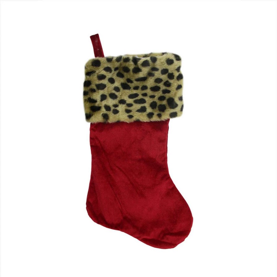 Stockings & Holders * | Northlight 20 Red And Black Leopard Cuff Christmas Stocking