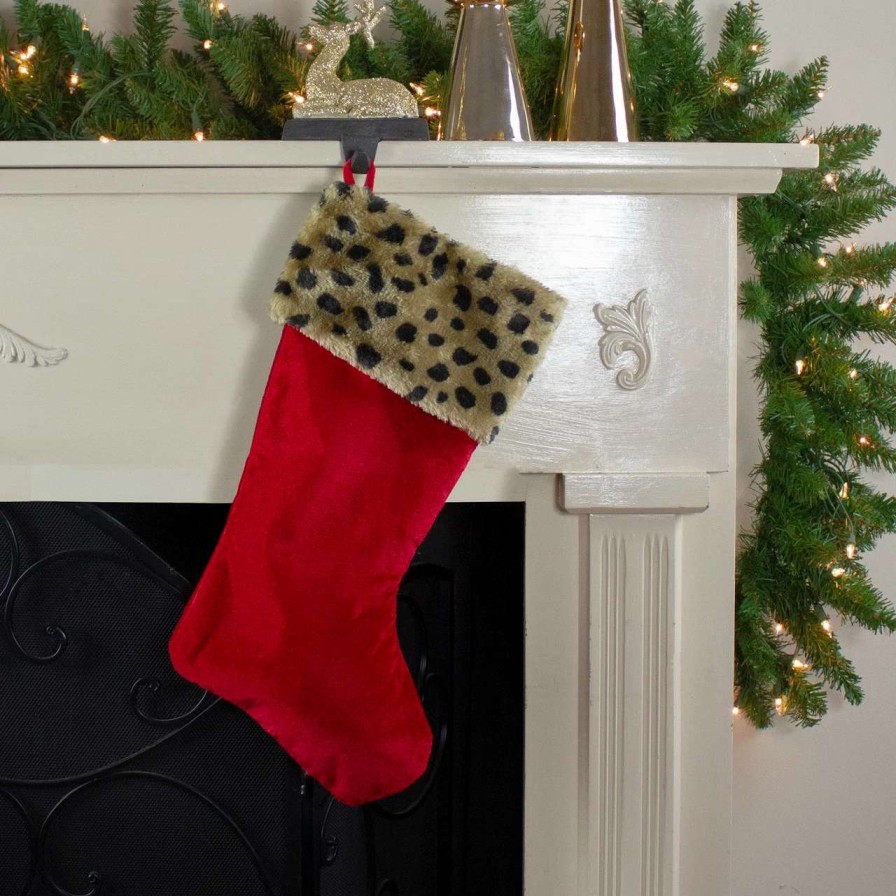 Stockings & Holders * | Northlight 20 Red And Black Leopard Cuff Christmas Stocking