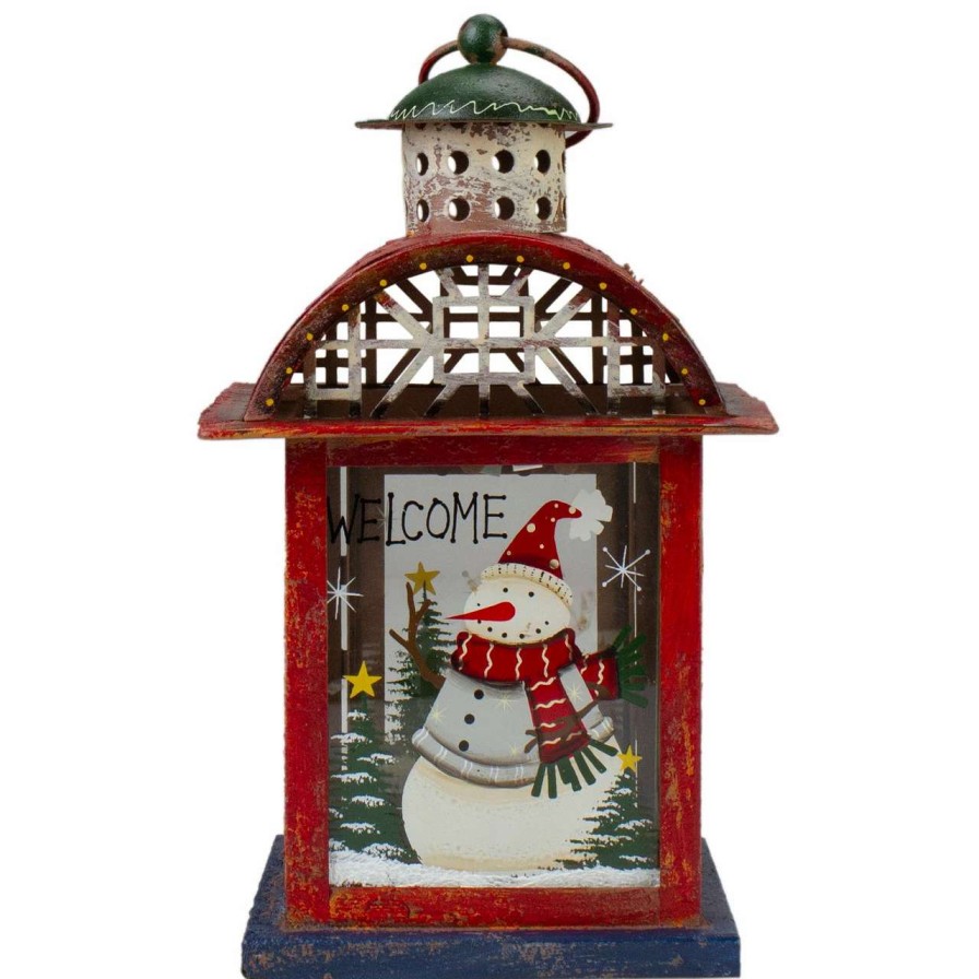 Candles & Lanterns * | Northlight Red, White And Gray Snowman "Welcome" Christmas Lantern 9.75