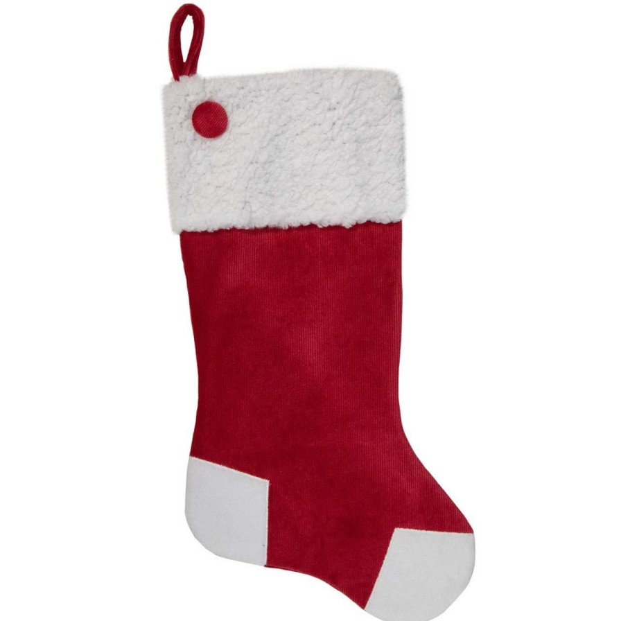 Stockings & Holders * | Northlight 20.5-Inch Red And White Velvet Christmas Stocking With Faux Fur