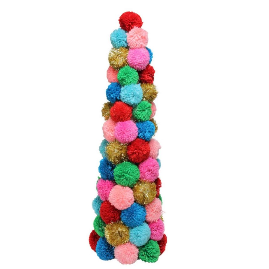 Christmas Table Top Trees * | Northlight 23.75 Multi-Color Bohemian Wool Pom Pom Christmas Cone Tree