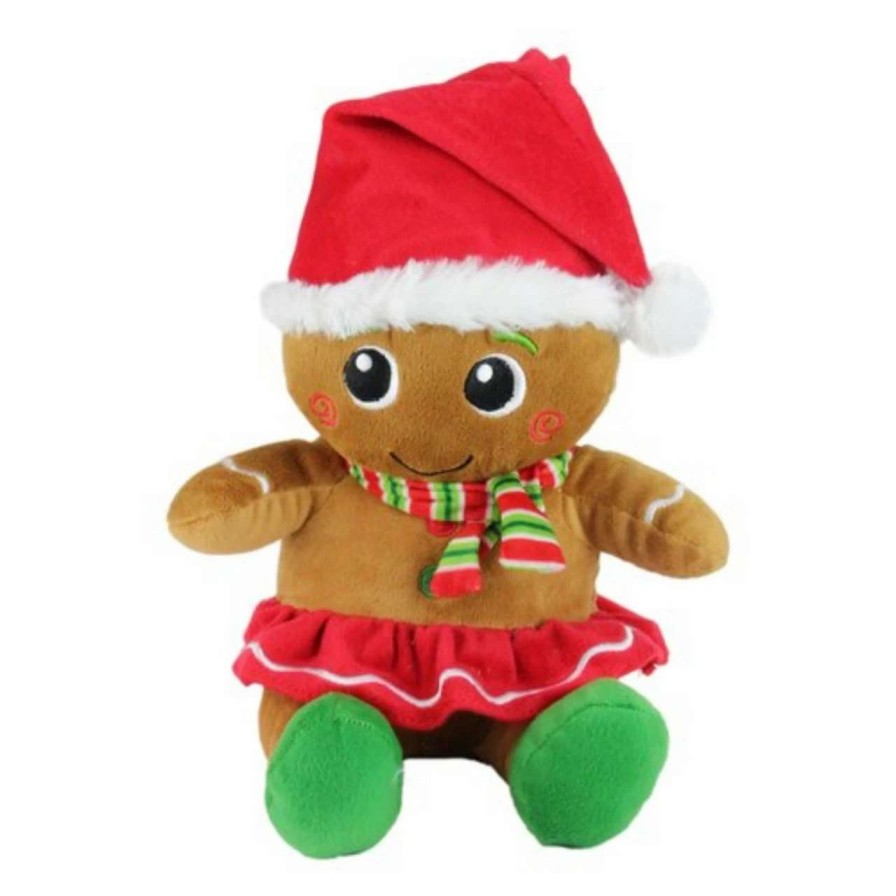 Figures * | Northlight 11In Brown And Red Plush Sitting Gingerbread Girl Christmas Figure