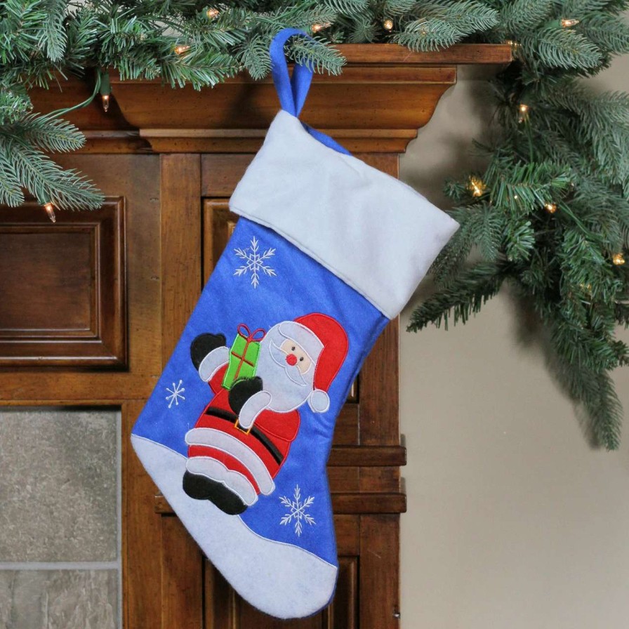 Stockings & Holders * | Northlight 15 Blue And Red Santa Claus With Gift Christmas Stocking