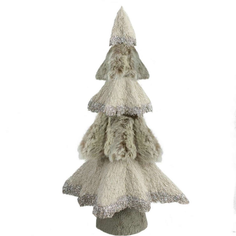 Christmas Table Top Trees * | Northlight 14 Gray And Beige Triangular Table Top Christmas Tree With Glitter