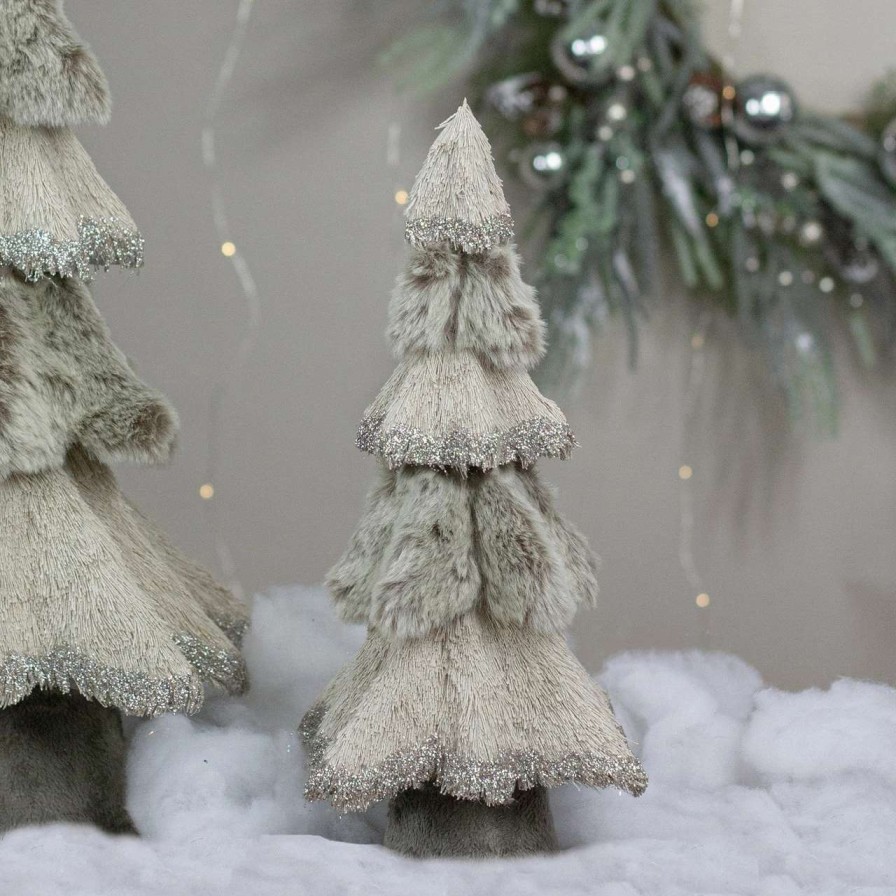 Christmas Table Top Trees * | Northlight 14 Gray And Beige Triangular Table Top Christmas Tree With Glitter