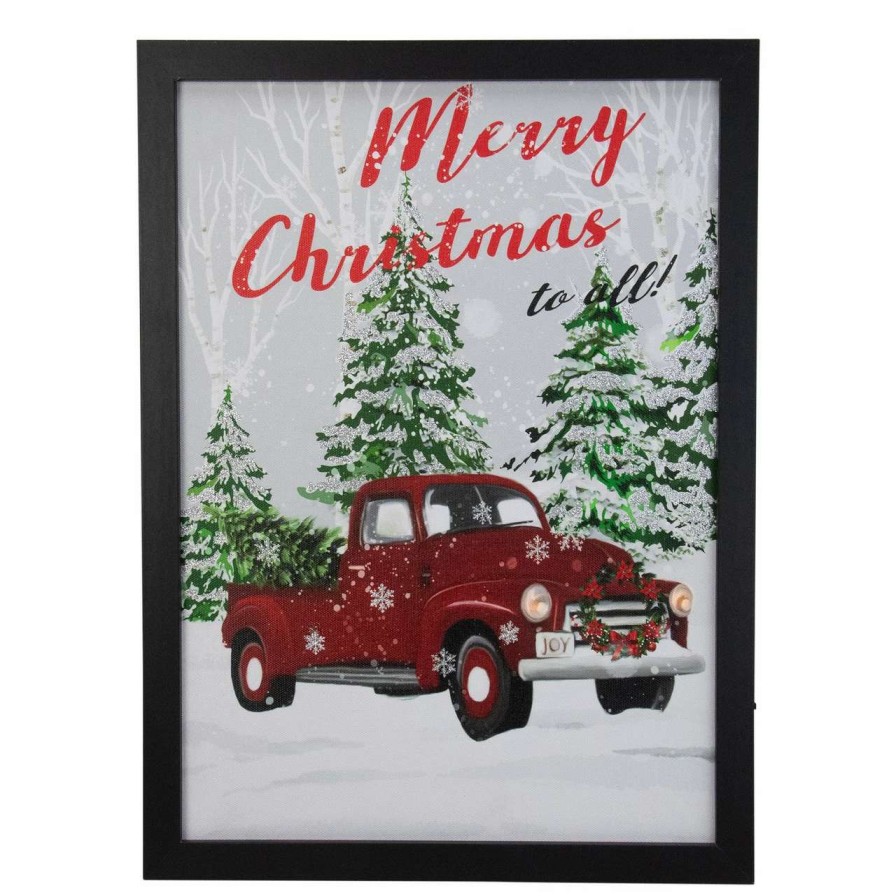 Christmas Village Sets & Accessories * | Northlight 15.75 Black Frame Red Vintage Truck Led Wooden Christmas Box