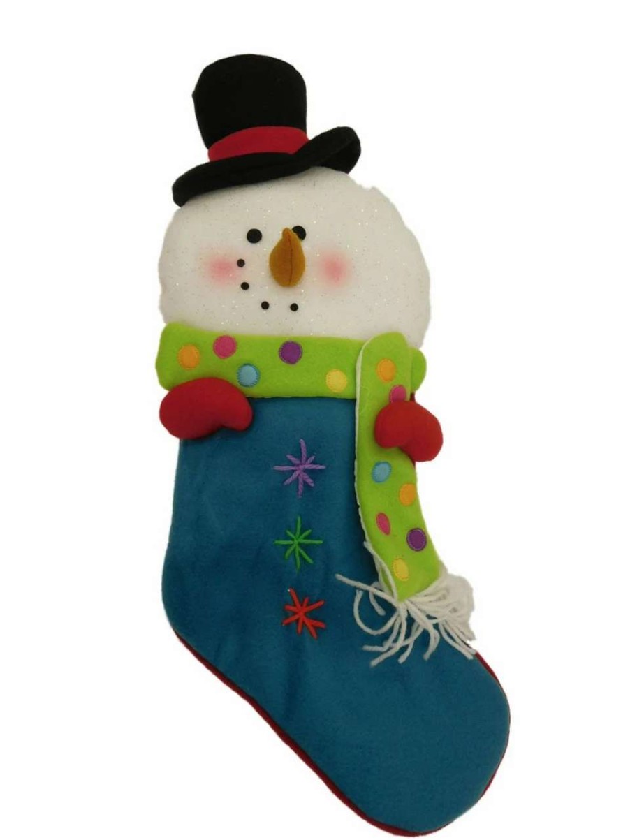 Stockings & Holders * | Plush Blue & White Glitter Felt Snowman Christmas Holiday Stocking Snow Man