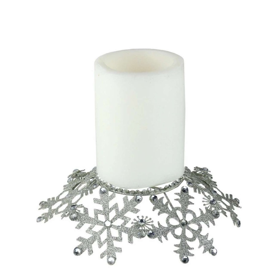 Candles & Lanterns * | Melrose 9 Silver Snowflake Glittered And Jeweled Christmas Pillar Candle Holder