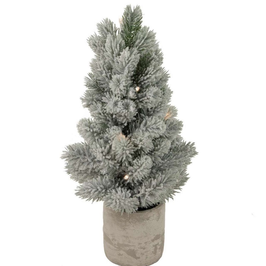 Christmas Table Top Trees * | Northlight 16 Led Lighted Mini Frosted Pine Christmas Tree In Cement Base