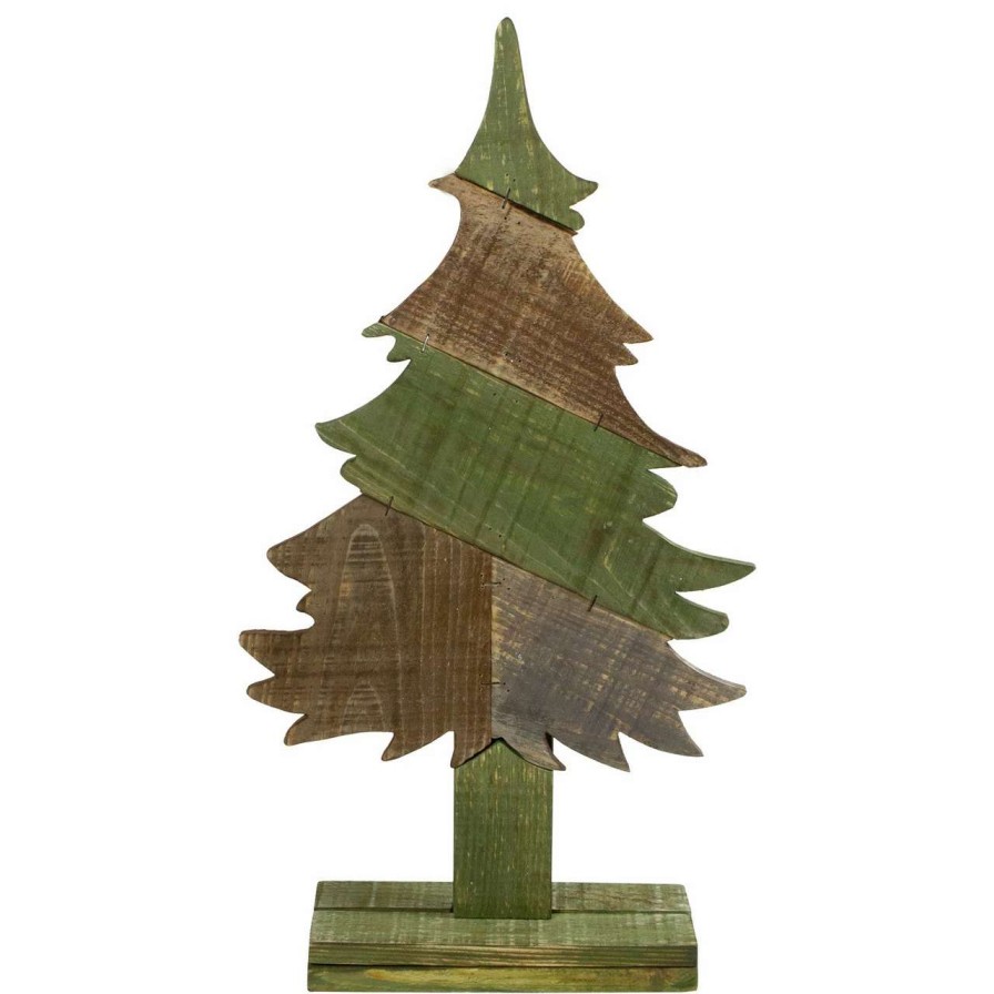 Christmas Table Top Trees * | Northlight 20.5 Green And Brown Textured Wood Tabletop Christmas Tree