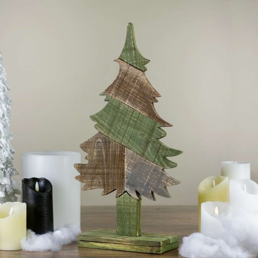 Christmas Table Top Trees * | Northlight 20.5 Green And Brown Textured Wood Tabletop Christmas Tree