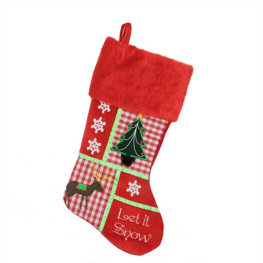 Stockings & Holders * | Northlight 18.5 Red Cheers Holiday Patches Let It Snow Christmas Stocking