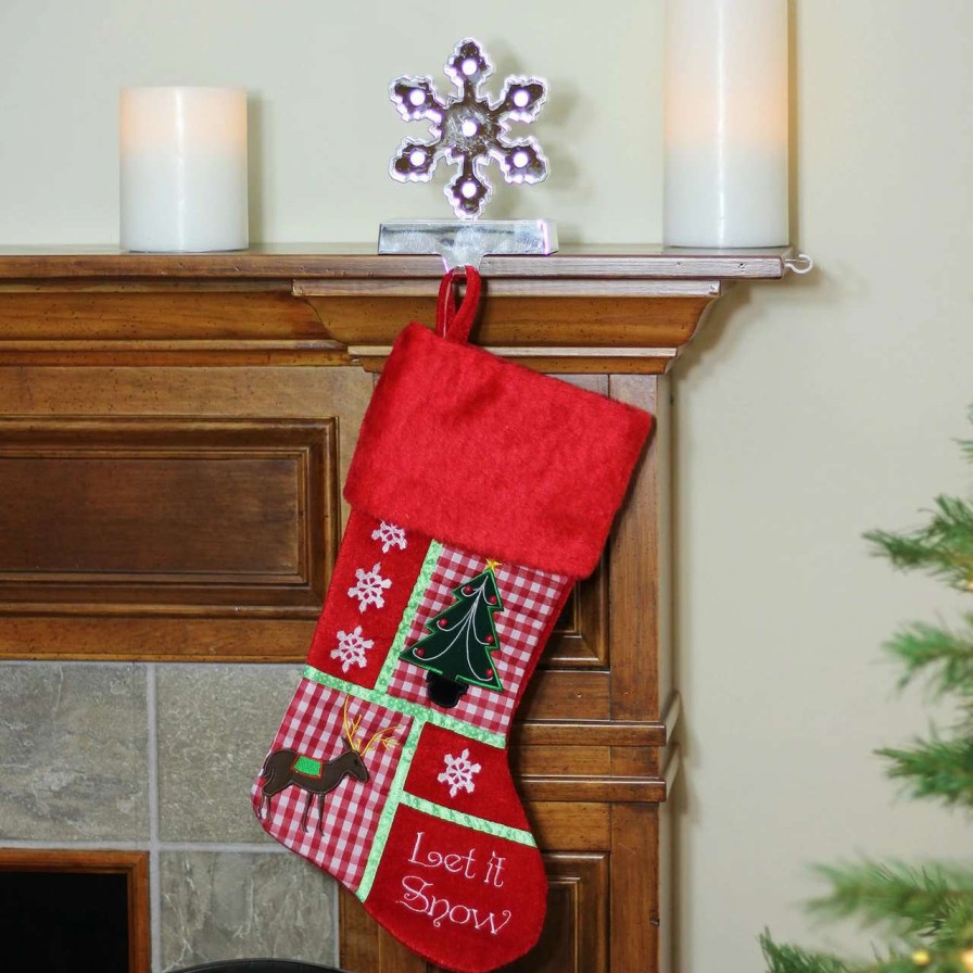 Stockings & Holders * | Northlight 18.5 Red Cheers Holiday Patches Let It Snow Christmas Stocking