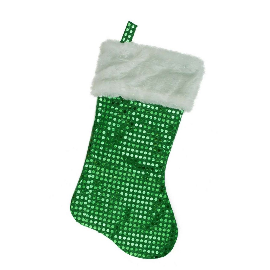 Stockings & Holders * | Northlight 18 Green And White Faux-Fur Cuffed Disco Sequined Christmas Stocking