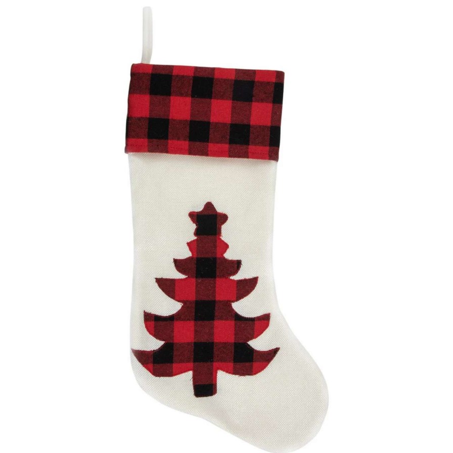 Stockings & Holders * | Northlight 20 Cream White, Red, And Black Buffalo Plaid Tree Christmas Stocking