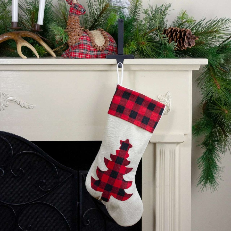 Stockings & Holders * | Northlight 20 Cream White, Red, And Black Buffalo Plaid Tree Christmas Stocking