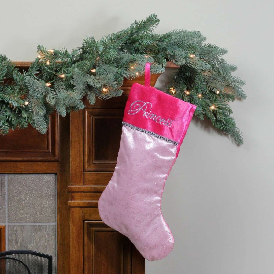 Stockings & Holders * | Northlight 21 Pink And Silver Glittered Princess Christmas Stocking With Cuff