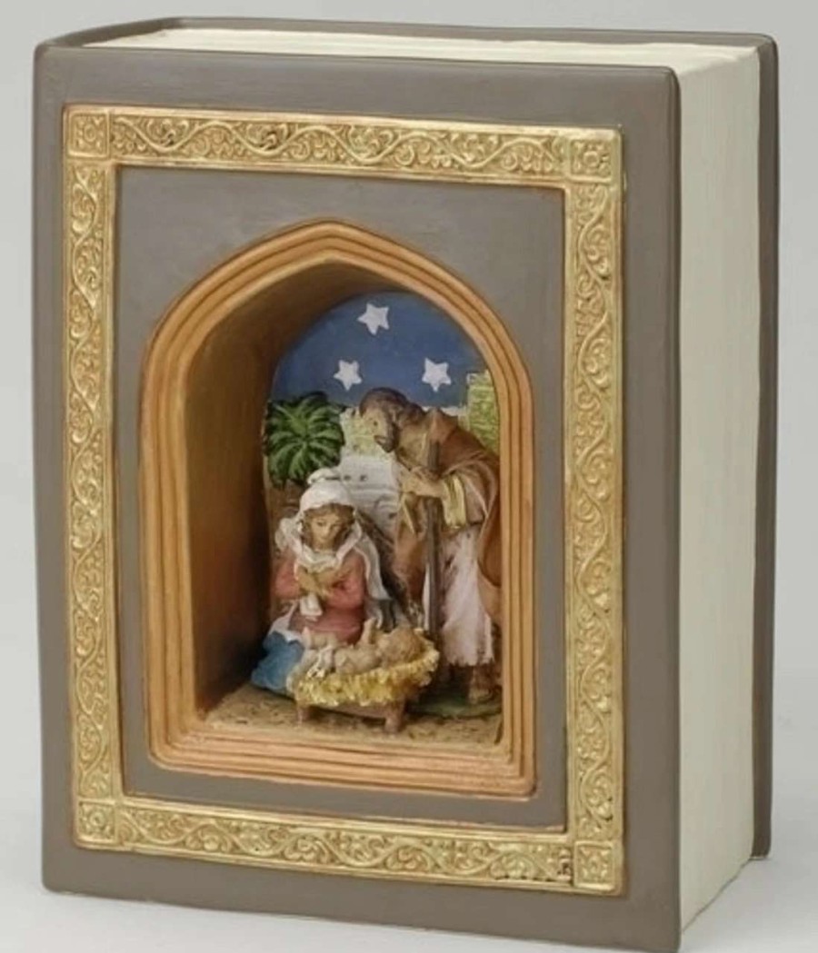 Nativity Sets & Accessories * | Roman 6.25 Brown And Blue Holy Family Nativity Musical Book Decor