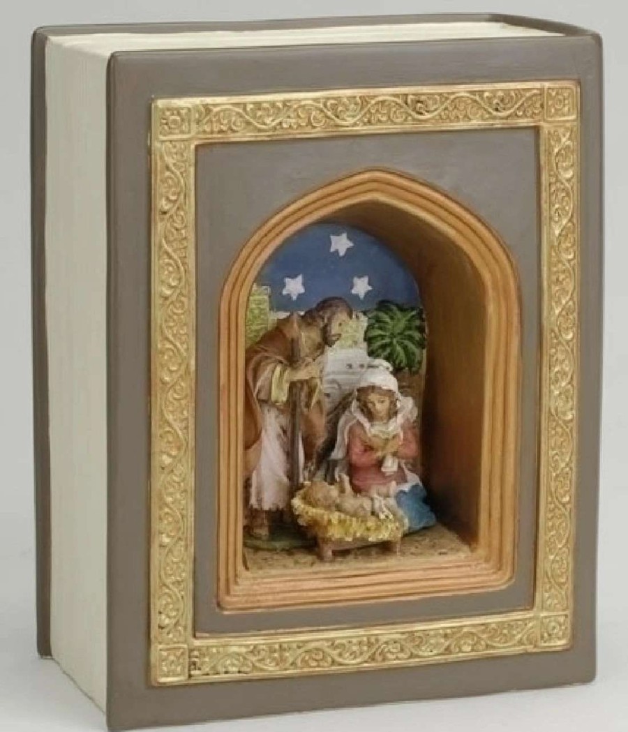 Nativity Sets & Accessories * | Roman 6.25 Brown And Blue Holy Family Nativity Musical Book Decor