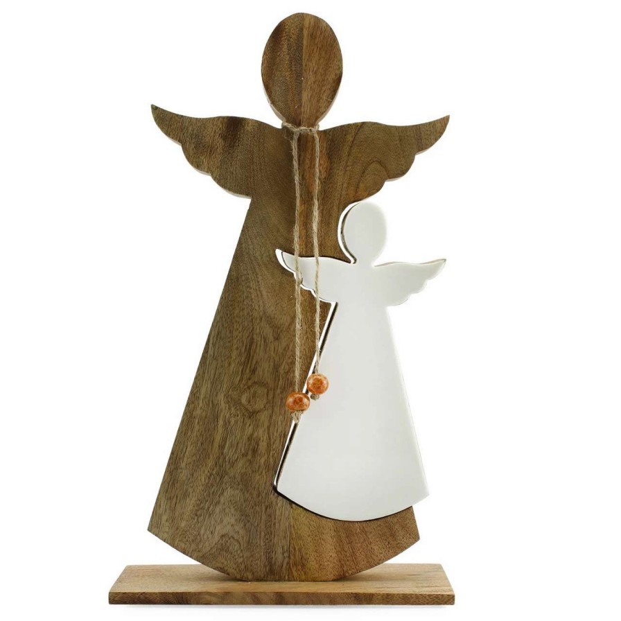 Figures * | Auldhome Design Auldhome Wood Enamel Nesting Angel Statue; Primitive Farmhouse Christmas Decor Figurine