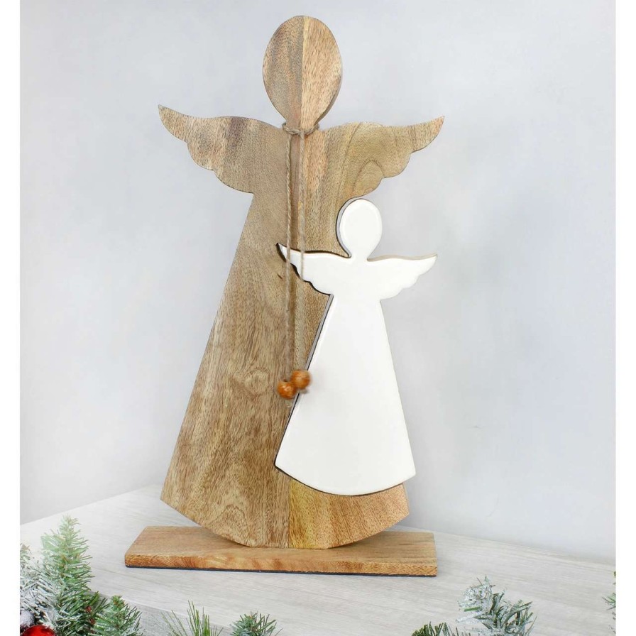 Figures * | Auldhome Design Auldhome Wood Enamel Nesting Angel Statue; Primitive Farmhouse Christmas Decor Figurine