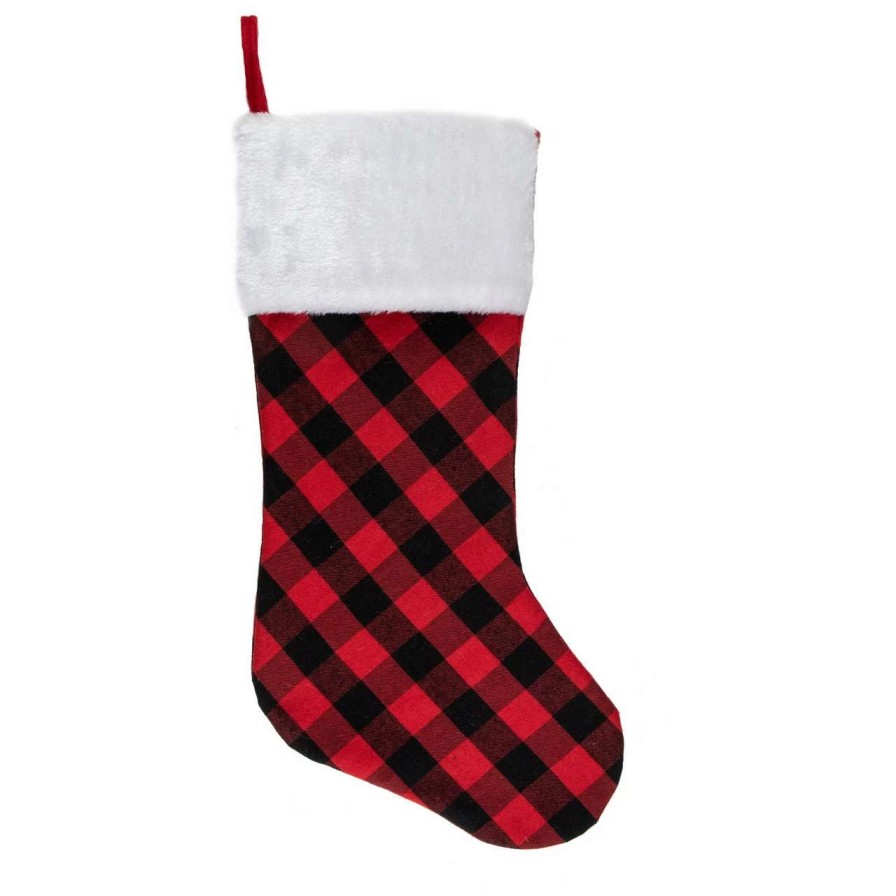 Stockings & Holders * | Northlight 20 Red And Black Buffalo Plaid Christmas Stocking With Faux Fur Cuff