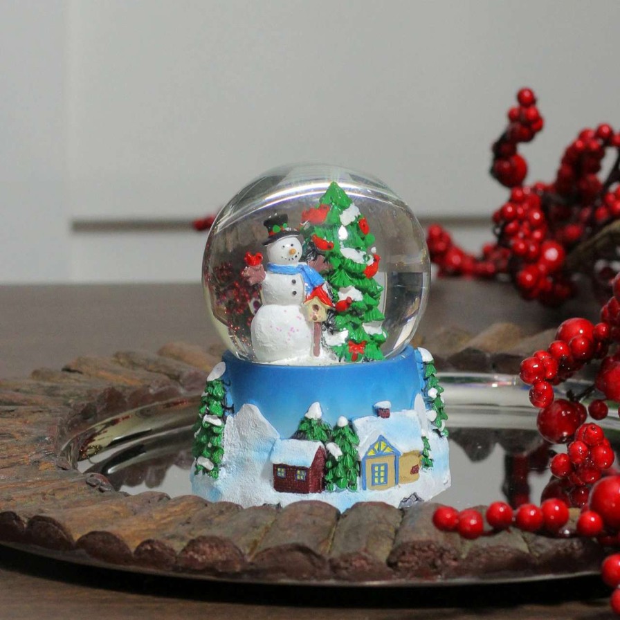 Christmas Village Sets & Accessories * | Northlight 4.75 Snowman With Cardinals Musical Christmas Tree Snow Globe