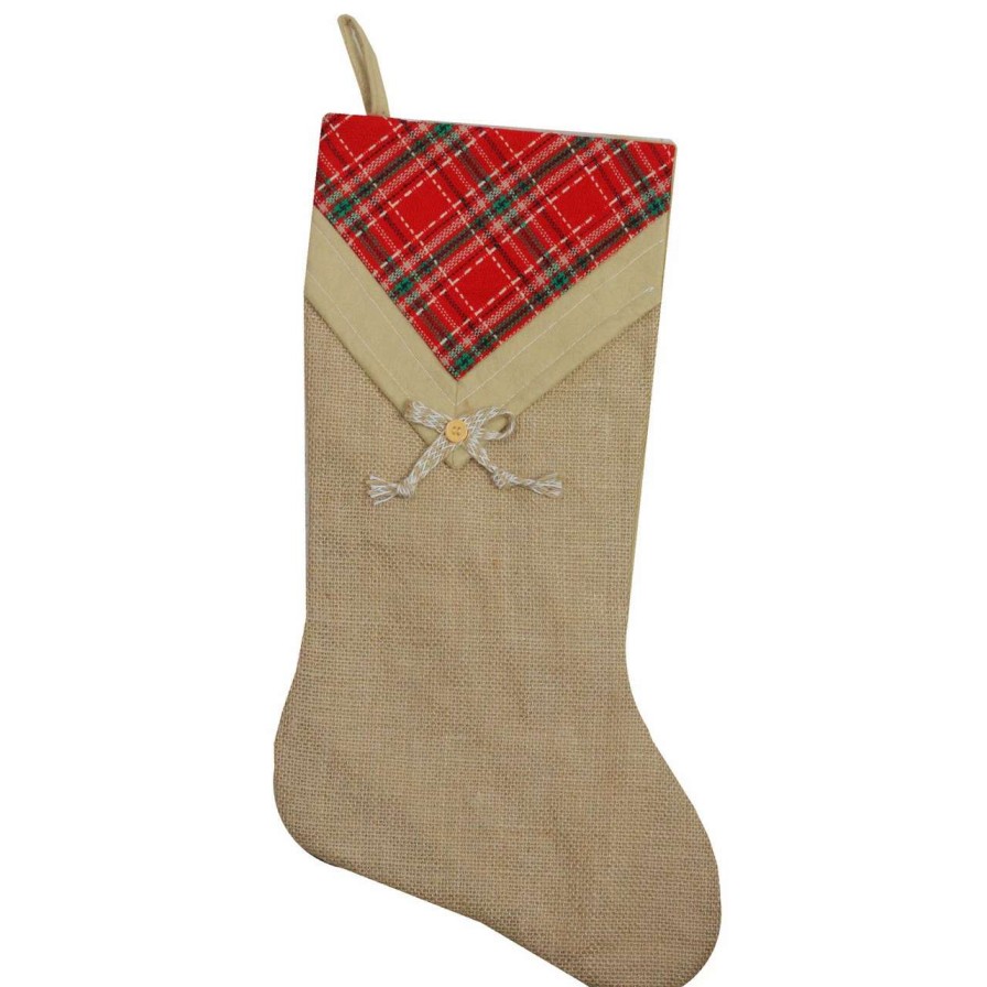 Stockings & Holders * | Northlight 20.5 Beige And Red Plaid V-Cuff Christmas Stocking