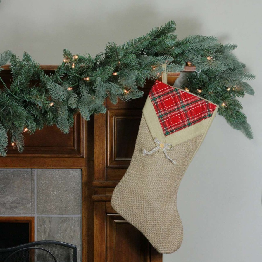 Stockings & Holders * | Northlight 20.5 Beige And Red Plaid V-Cuff Christmas Stocking