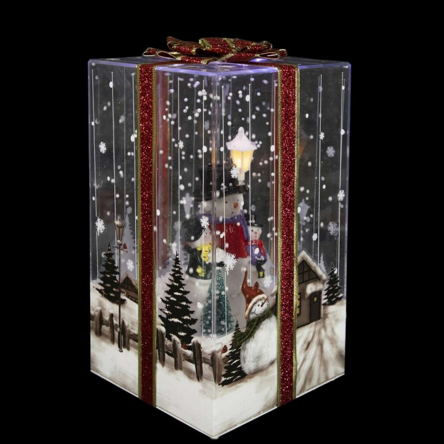 Christmas Village Sets & Accessories * | Northlight 12 Lighted And Musical Snowman Family Snowing Gift Box Christmas Decoration