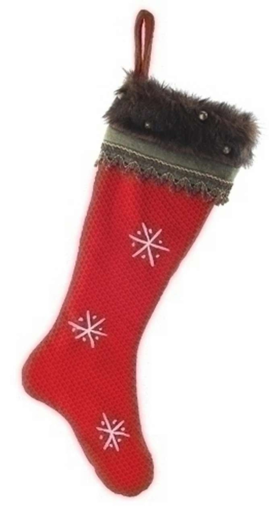 Stockings & Holders * | Roman 26 Red And Gray Contemporary Snowflake Christmas Stocking