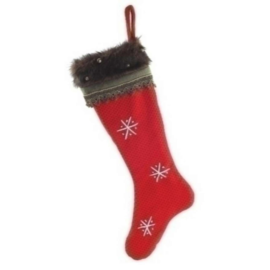 Stockings & Holders * | Roman 26 Red And Gray Contemporary Snowflake Christmas Stocking