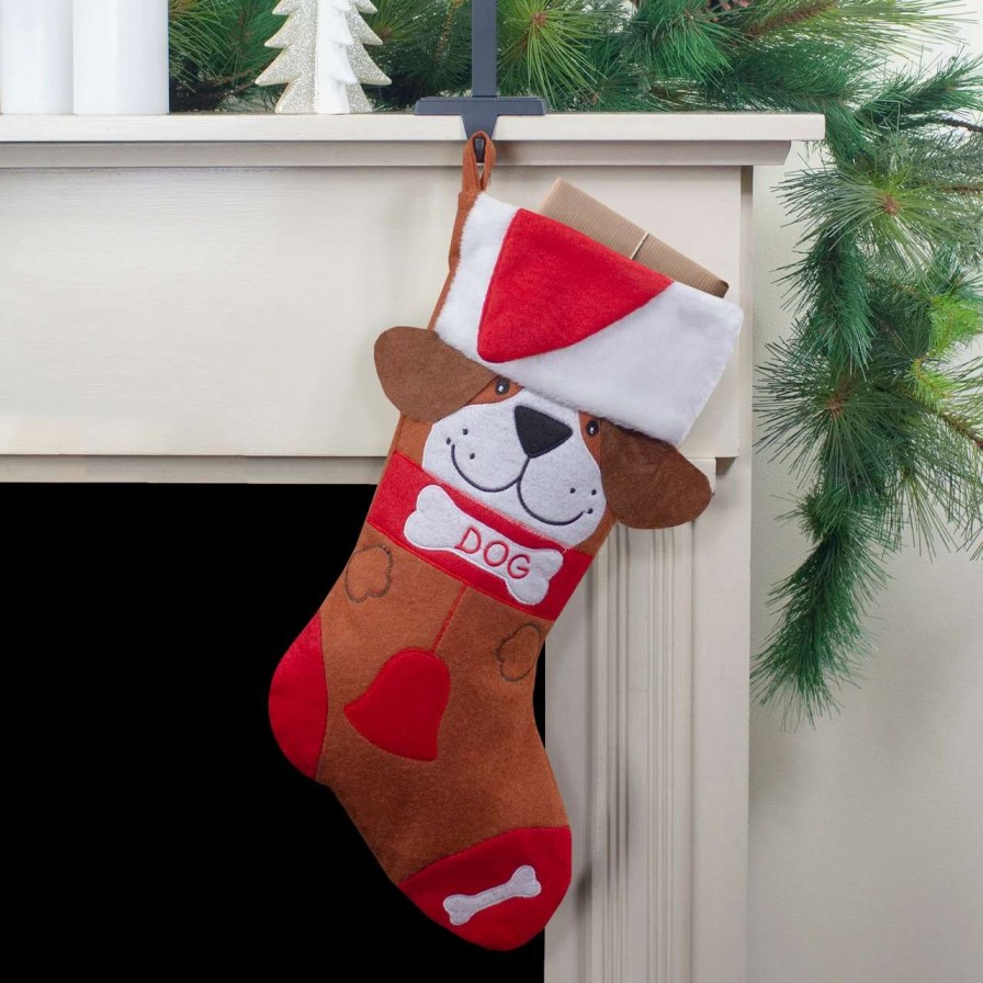 Stockings & Holders * | Northlight 17 Red And Brown "Dog" Embroidered Christmas Stocking With Cuff