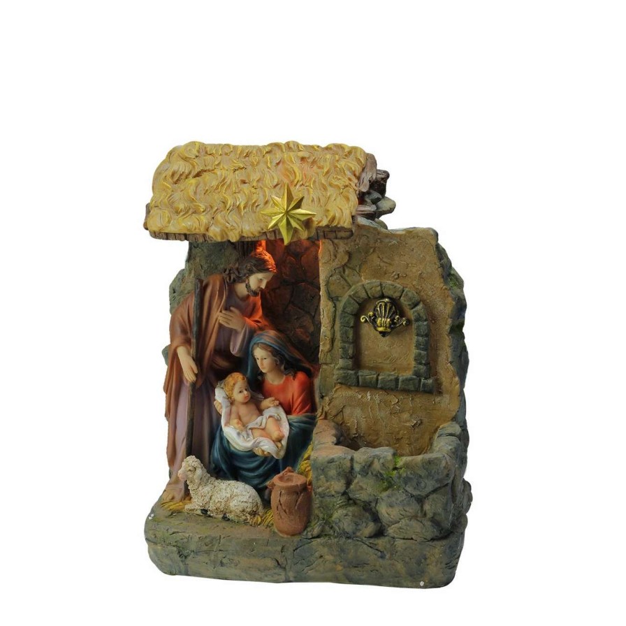 Nativity Sets & Accessories * | Northlight 14 Brown And Gray Holy Family Religious Nativity Fountain With Lamp Tabletop Christmas Decoration