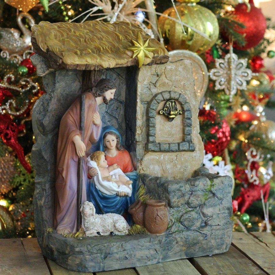 Nativity Sets & Accessories * | Northlight 14 Brown And Gray Holy Family Religious Nativity Fountain With Lamp Tabletop Christmas Decoration