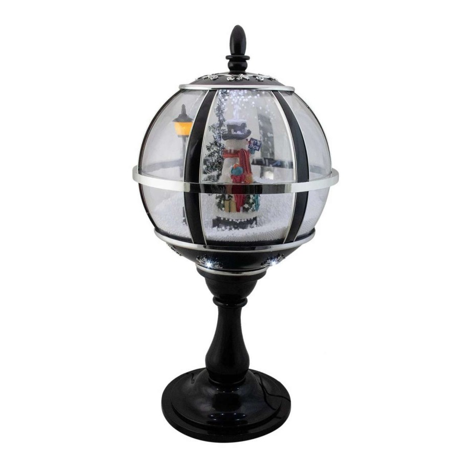 Christmas Village Sets & Accessories * | Northlight 23.5 Black Lighted Musical Snowing Snowman Christmas Table Top Street Lamp