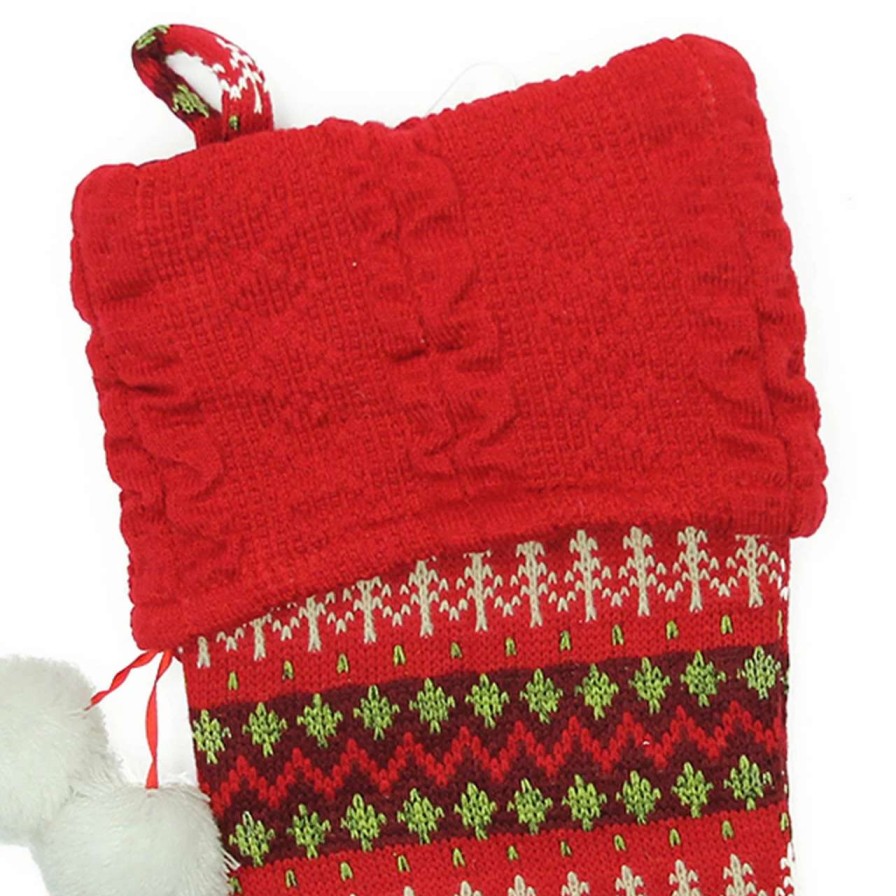 Stockings & Holders * | Northlight 19 Red And Green Sweater Knit Christmas Stocking With Pom Poms