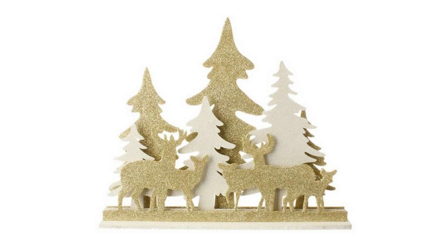 Christmas Table Top Trees * | Raz 16.5 Gold And White Led Lighted Deer Silhouette Christmas Tabletop Decor