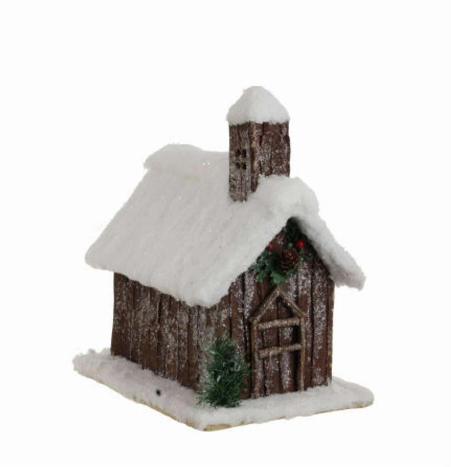 Christmas Village Sets & Accessories * | Raz 12 Snow Flocked Christmas Morning Cabin