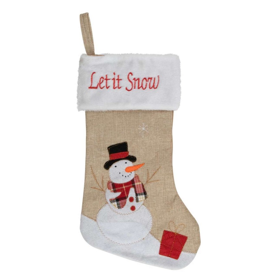 Stockings & Holders * | Northlight 19 Beige And Red Burlap "Let It Snow" Snowman Christmas Stocking